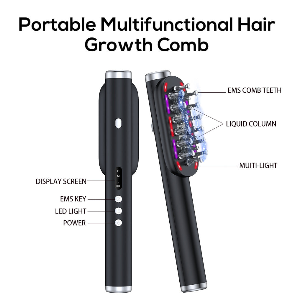 Green Vibrating Scalp Massager Comb - LED Therapy & Oil Infuser for Hair Growth