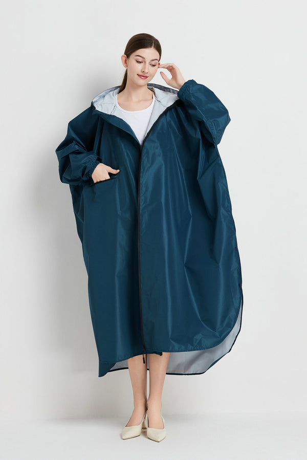 Sea Blue Waterproof Packable Raincoat Poncho for Outdoor Hiking