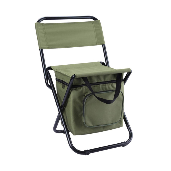 Army Green Folding Camping Chair with Integrated Insulated Cooler Bag