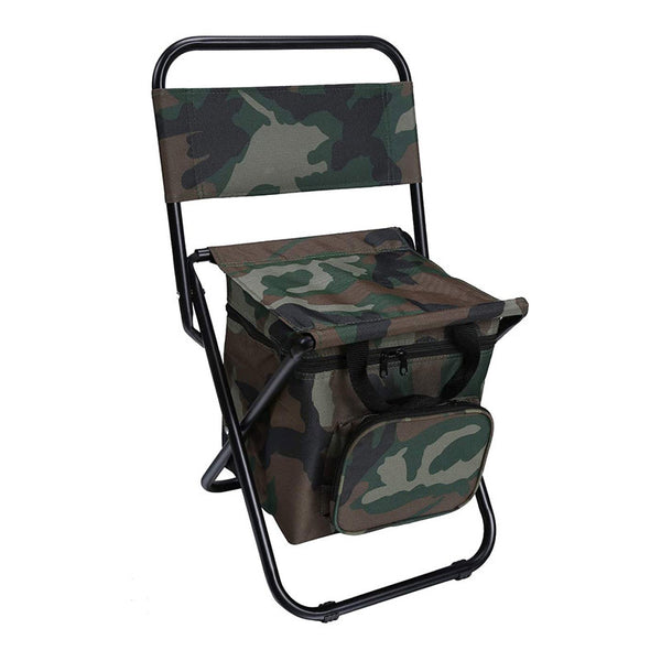 Camouflage Folding Camping Chair with Integrated Insulated Cooler Bag