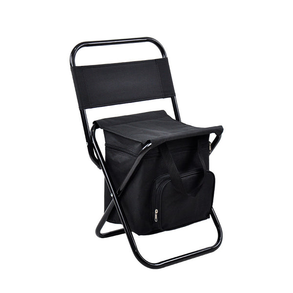 Black Folding Camping Chair with Integrated Insulated Cooler Bag