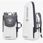 Grey and White Multifunctional Tennis & Badminton Backpack - Waterproof Racket Bag with Shoe Compartment