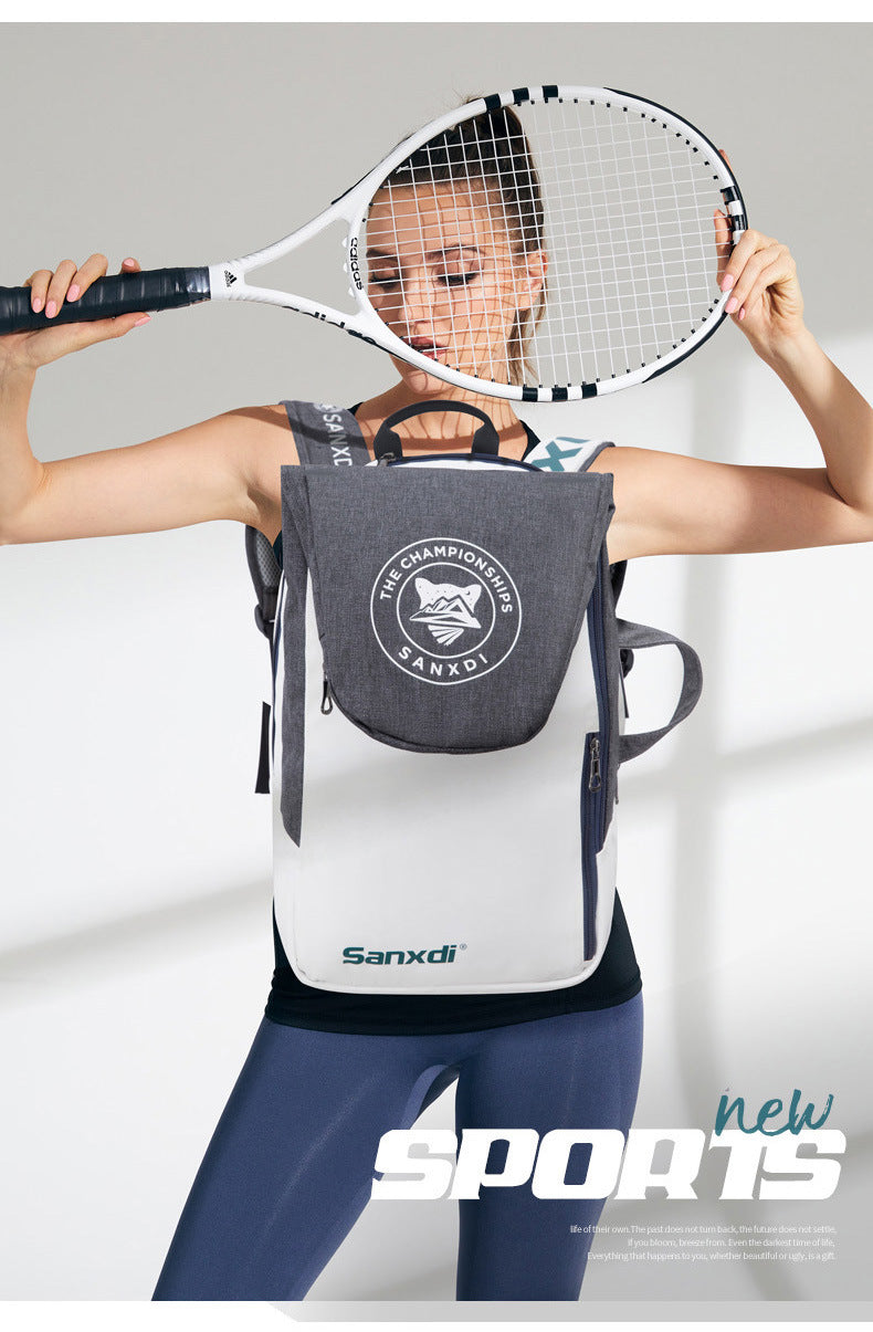 Blue and White Multifunctional Tennis & Badminton Backpack - Waterproof Racket Bag with Shoe Compartment