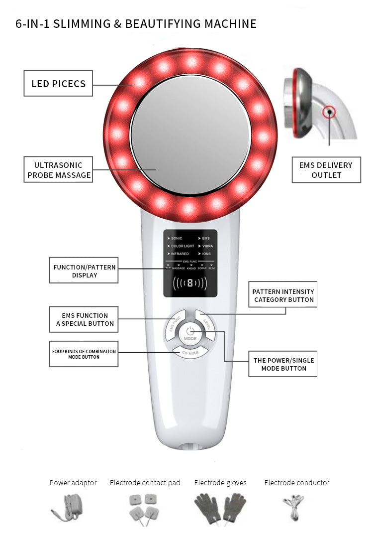 6-in-1 Ultrasonic Slimming & Beautifying RF Device - Body Sculpting & Skin Rejuvenation(black)