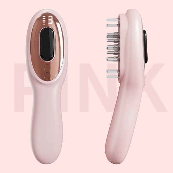 Electric Scalp Massager Comb with Red & Blue Light Therapy (pink)