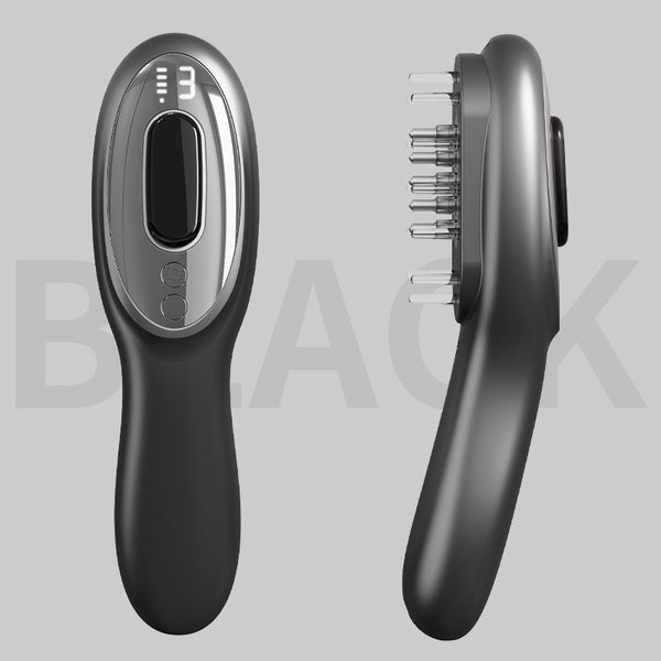 Electric Scalp Massager Comb with Red & Blue Light Therapy (Black)
