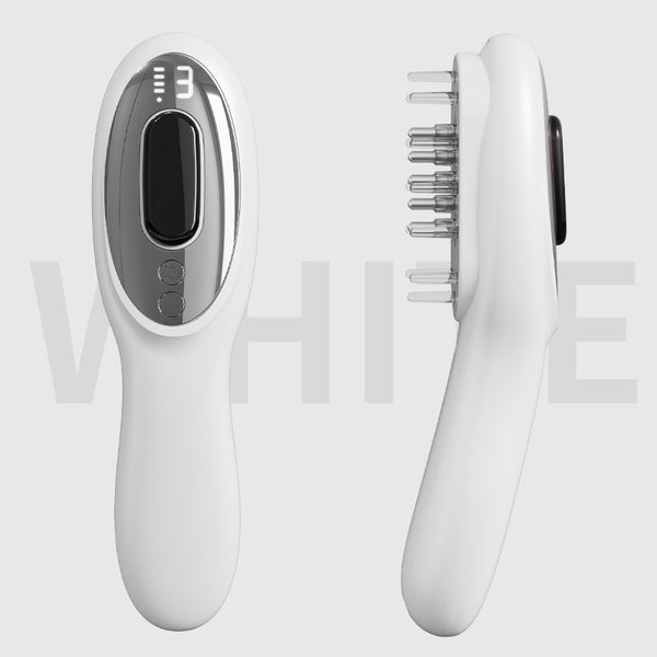 Electric Scalp Massager Comb with Red & Blue Light Therapy (White)