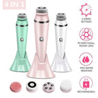 4-in-1 Electric Facial Cleansing Brush & Massager - IPX6 Waterproof, 3 Speeds, Bi-Directional Spin, USB Rechargeable(Pink)