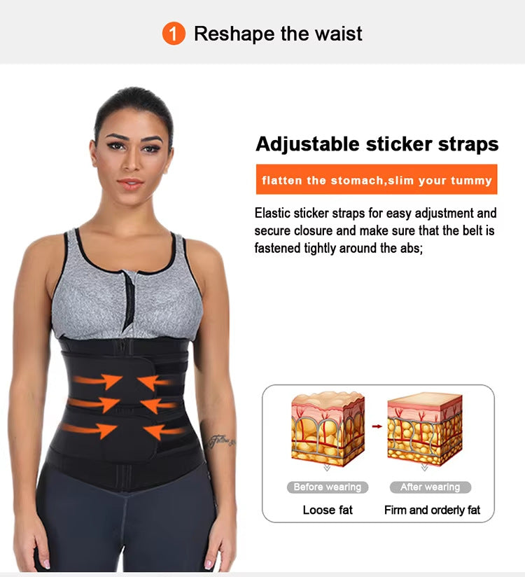 Size XXL Black Womens Sweat-Enhancing Waist Trainer Belt - Dual Strap Zipper Tummy Control Cincher for Workout & Postpartum Shaping