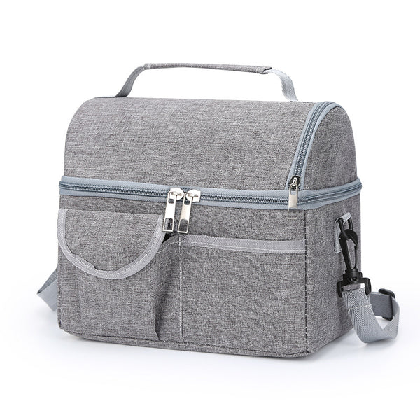 2 Pcs Grey Premium Double Layer Insulated Lunch Bag - 8.4L Thermal Cooler Tote with Shoulder Strap