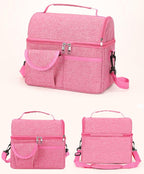 2 Pcs Grey Premium Double Layer Insulated Lunch Bag - 8.4L Thermal Cooler Tote with Shoulder Strap