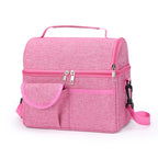 2 Pcs Pink Premium Double Layer Insulated Lunch Bag - 8.4L Thermal Cooler Tote with Shoulder Strap