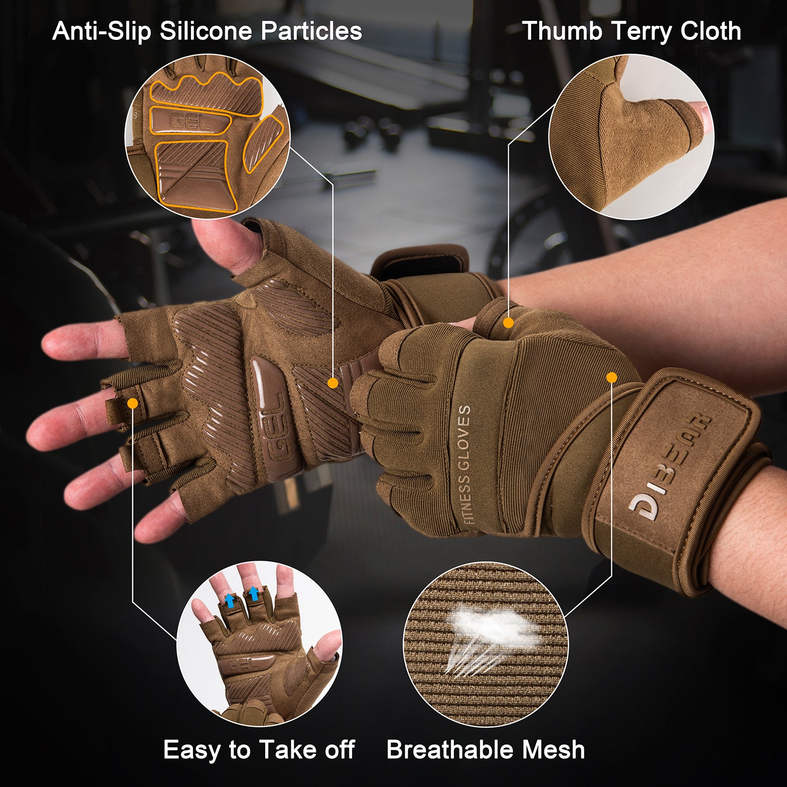 Size S Black Heavy Duty Workout Gloves with Wrist Support - Anti-Slip Gel Padded Gym Gloves for Weightlifting, Training & Fitness