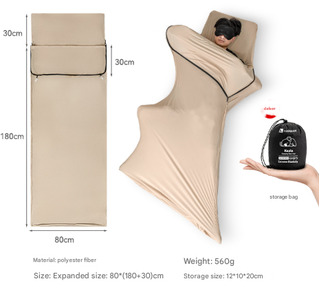 Khaki Stretch Sleeping Bag Liner for Lightweight Camping Travel