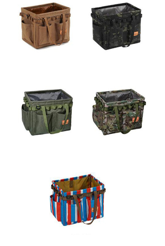 Black Heavy Duty Foldable Outdoor Camping Storage Box - Oxford Cloth Collapsible Gear Organizer Tote with Pockets