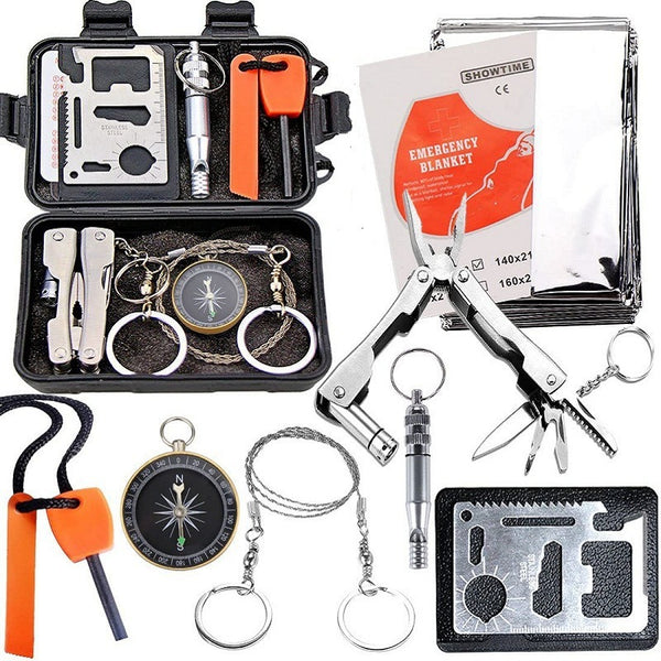 Black Emergency Survival Kit for Camping Hiking and Car Use