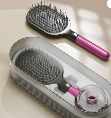 Rose Red Premium Self-Cleaning Hair Brush Set with Stand