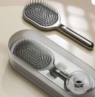 Black Premium Self-Cleaning Hair Brush Set with Stand