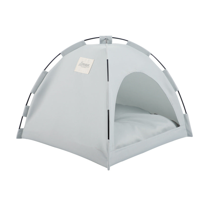 Grey Premium Portable Pet Tent Bed with Cooling Mat - Breathable Foldable Outdoor Indoor Cat Dog House Shelter for Summer(Size: S)