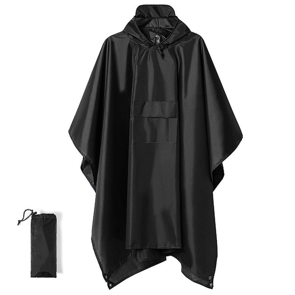 Black 3-in-1 Waterproof Rain Poncho with Ground Mat Shelter