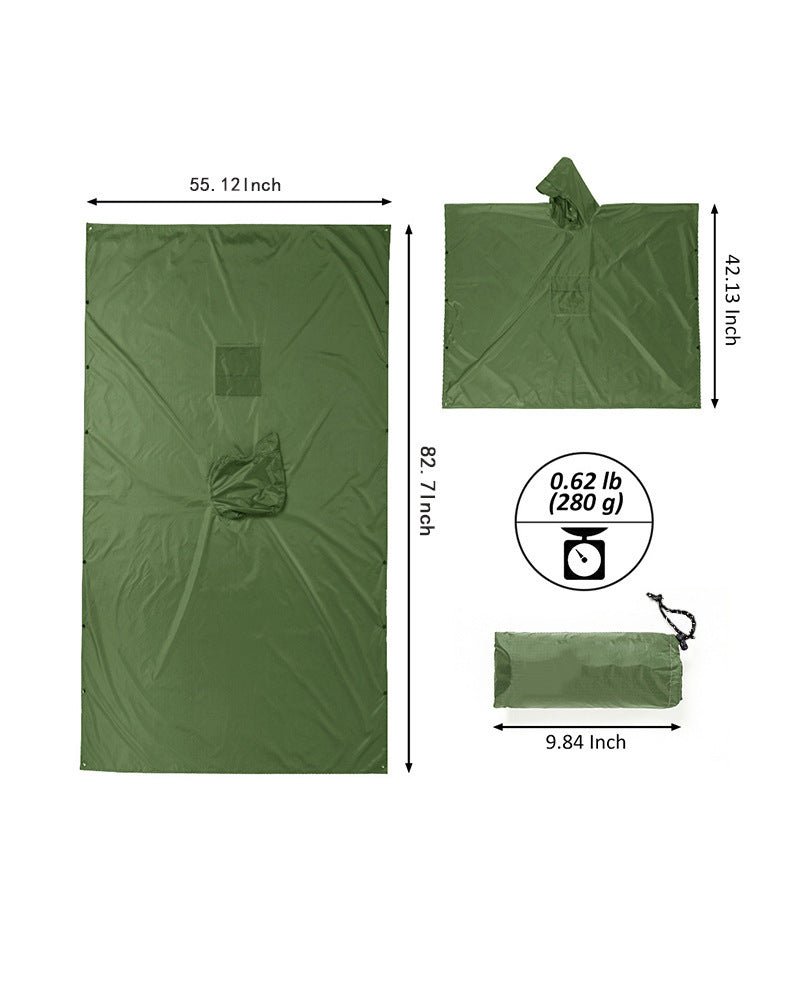Black 3-in-1 Multifunctional Outdoor Rain Poncho - Ground Mat & Shelter - Lightweight & Waterproof for Hiking & Camping