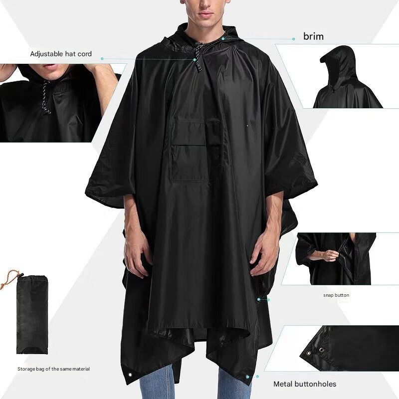 Grey 3-in-1 Multifunctional Outdoor Rain Poncho - Ground Mat & Shelter - Lightweight & Waterproof for Hiking & Camping