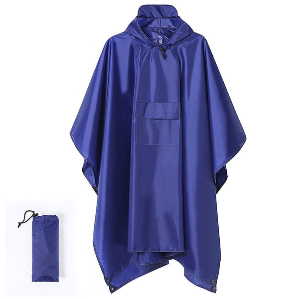 Blue 3-in-1 Waterproof Rain Poncho Ground Mat and Shelter