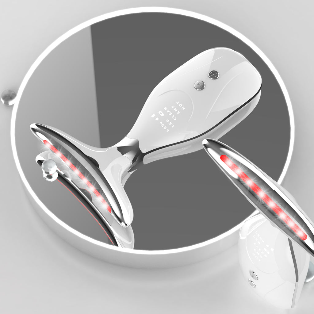 Multi-Function Facial & Neck Massager with LED Light Therapy, EMS & Warm Import - Rechargeable Skin Care Device(White)