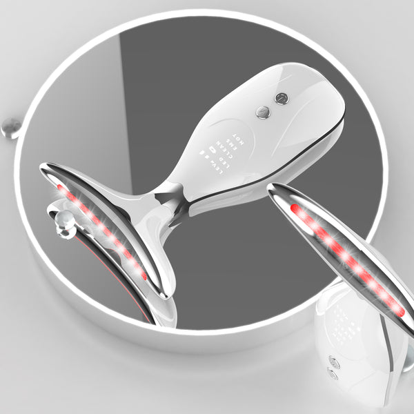 Multi-Function Facial & Neck Massager with LED Light Therapy (White)