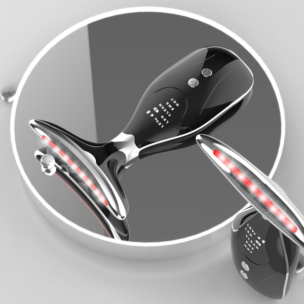 Multi-Function Facial & Neck Massager with LED Light Therapy (Black)