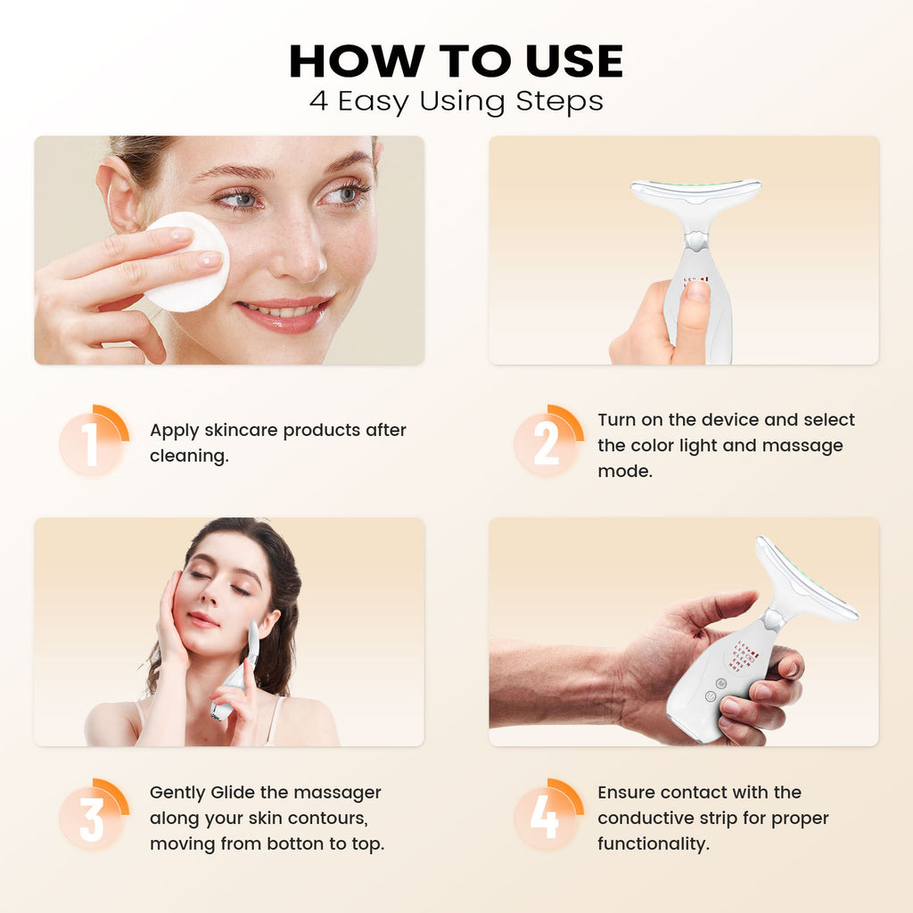 Multi-Function Facial & Neck Massager with LED Light Therapy, EMS & Warm Import - Rechargeable Skin Care Device(black)