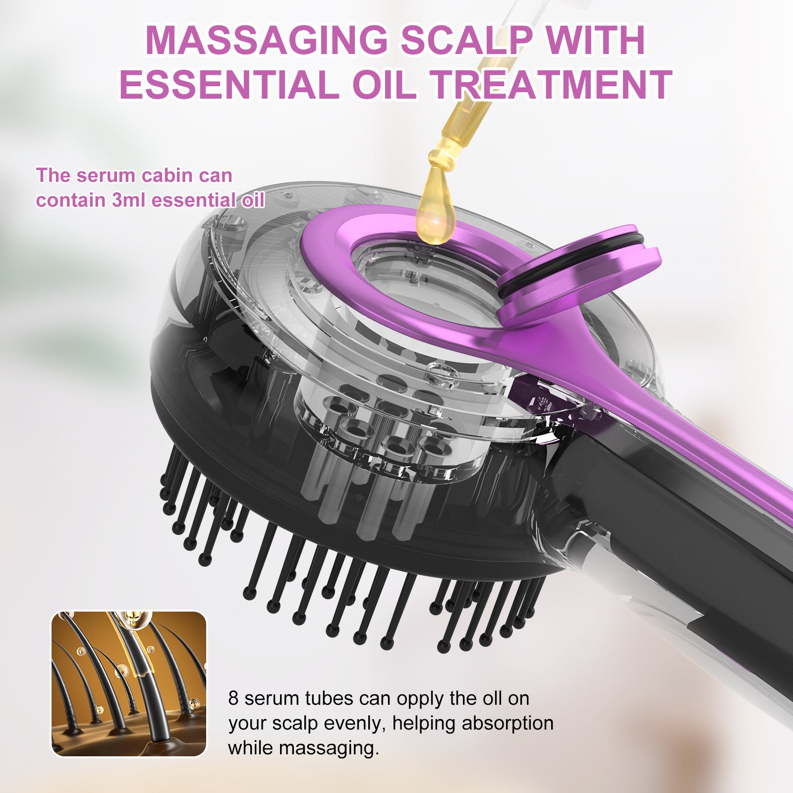 Electric Scalp Massager & Essential Oil Applicator Brush - 360 Kneading, 3 Modes, USB-C Rechargeable(grey)