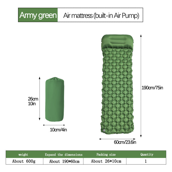 Army Green Ultralight Sleeping Mat with Integrated Pillow
