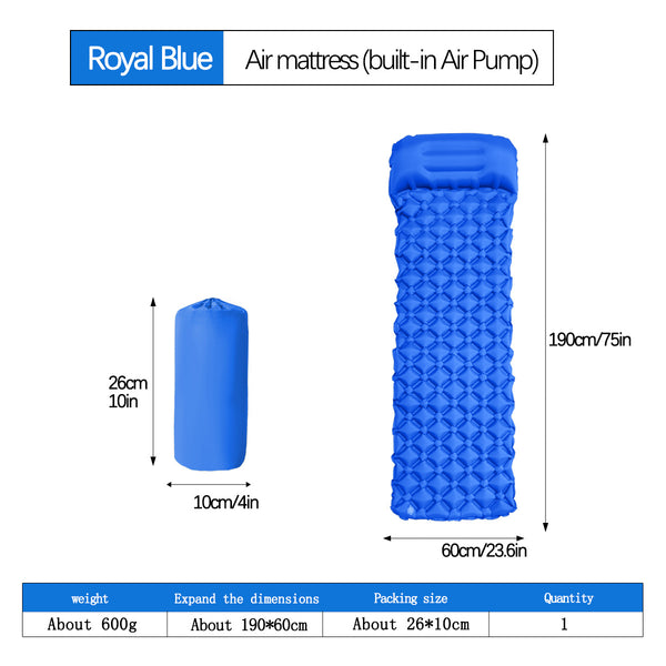 Royal Blue Ultralight Camping Mat with Integrated Pillow