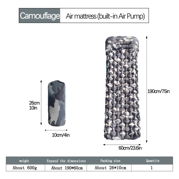 Camouflage Inflatable Camping Sleeping Mat with Integrated Pillow