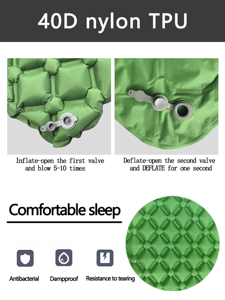 2pc Ultralight Inflatable Camping Sleeping Mat with Integrated Pillow - Waterproof 40D Nylon TPU(Camouflage)