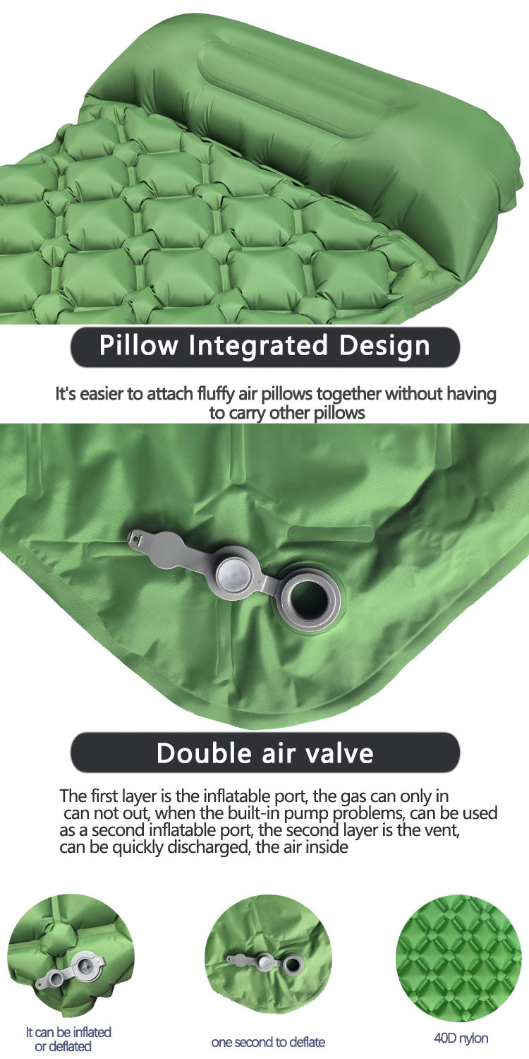 2pc Ultralight Inflatable Camping Sleeping Mat with Integrated Pillow - Waterproof 40D Nylon TPU(Camouflage)