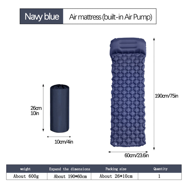 Navy Blue Ultralight Sleeping Mat with Integrated Pillow for Camping