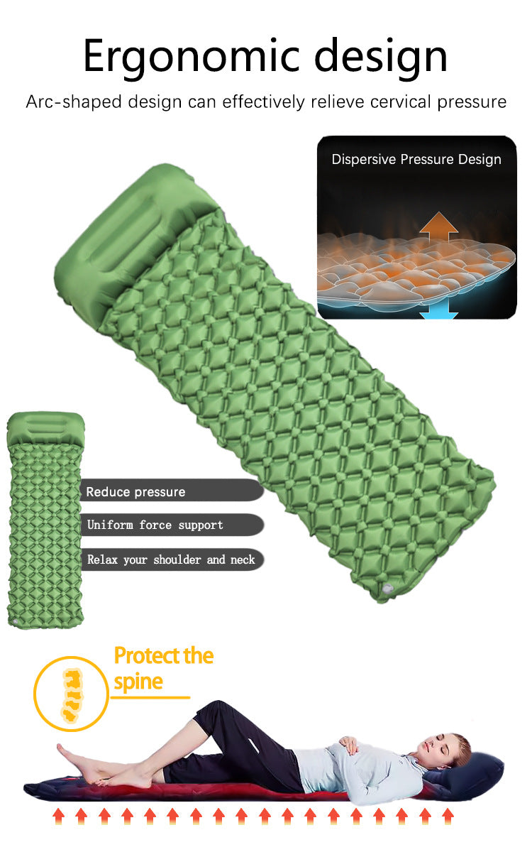 2pc Ultralight Inflatable Camping Sleeping Mat with Integrated Pillow - Waterproof 40D Nylon TPU(Navy Blue)
