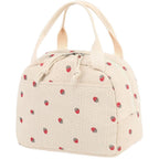Beige Strawberry Pattern Corduroy Lunch Bag - Insulated Thermal Cooler Tote for School Work and Picnics