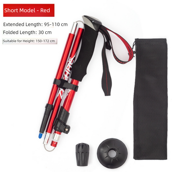 Red Compact Folding Hiking Pole with EVA Grip for Outdoor Walking