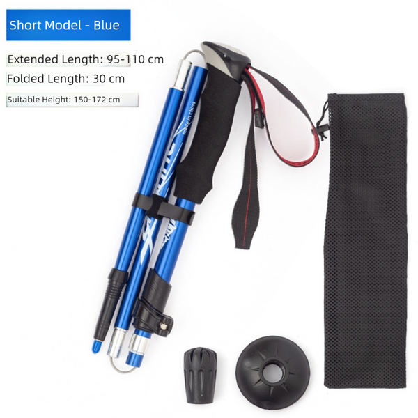 Blue Compact Folding Trekking Pole with EVA Handle for Hiking