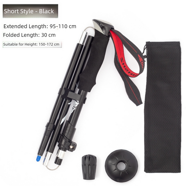 Black Compact Aluminium Hiking Pole with EVA Grip for Outdoors