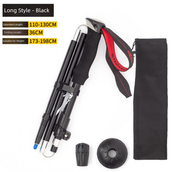 Black Lightweight Folding Trekking Pole with Comfortable EVA Grip