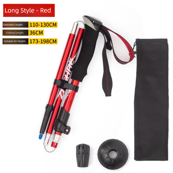 Red Foldable Aluminium Hiking Pole with EVA Grip for Climbing