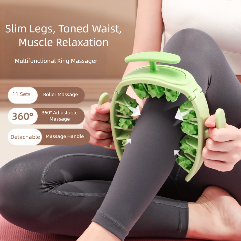 Pink and White Removable Adjustable Wrap-Around Muscle Roller - 11-Wheel Deep Tissue Massager for Legs, Arms & Body