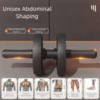 Grey Assisted Rebound Ab Roller with Foldable Knee Pad - Dual Wheel Core Trainer for Home Gym
