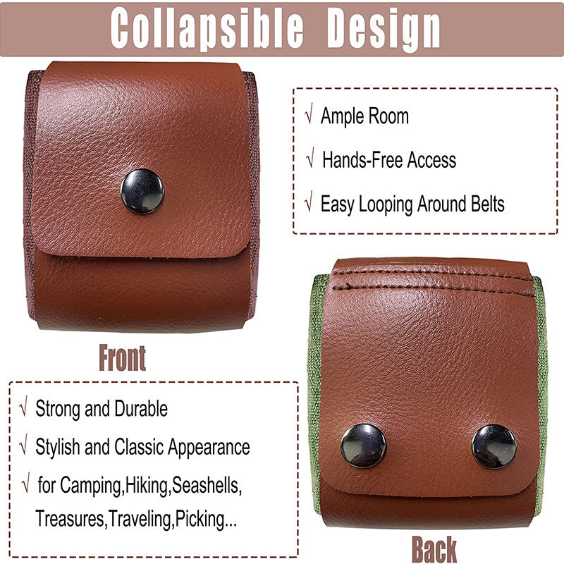 Coffee Collapsible Canvas Foraging Pouch - Hands-Free Belt Bag for Hiking & Camping Activities