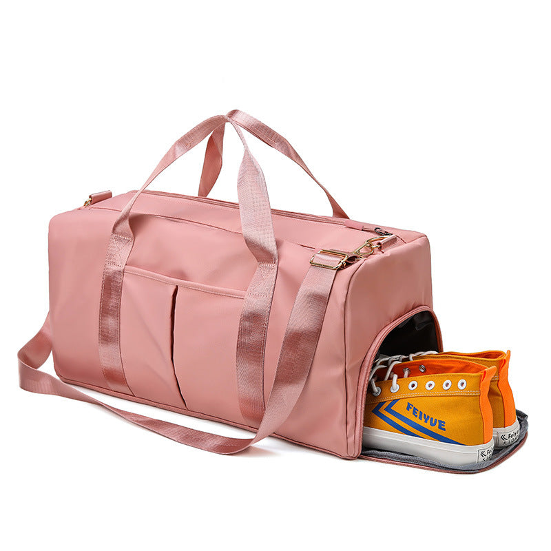 Pink Large Capacity Travel Duffel Bag – Wet & Dry Separation, Shoe Compartment, and Luggage Sleeve for Gym, Yoga, and Short Trips