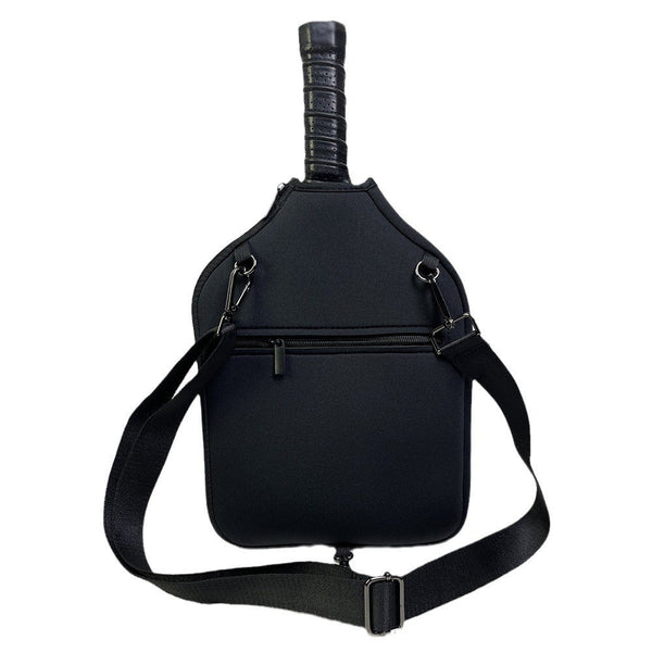 Black Neoprene Pickleball Paddle Cover – Waterproof Side Pocket Design, Shoulder Bag Style